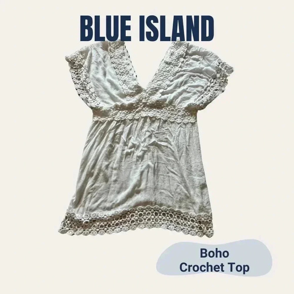 Blue Island Tops - BLUE ISLAND : Boho Crochet Coverup
